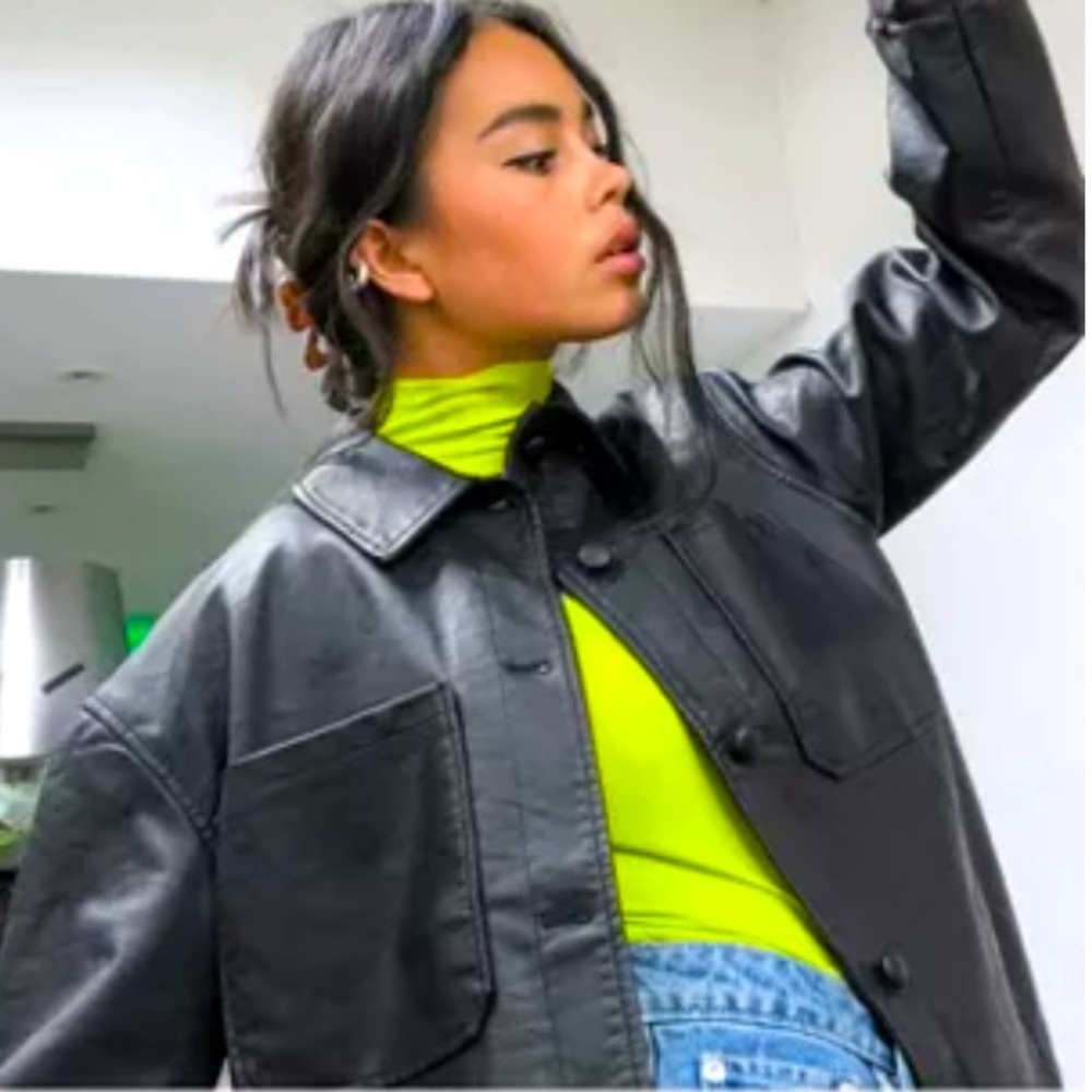 COLLUSION faux leather shacket in black